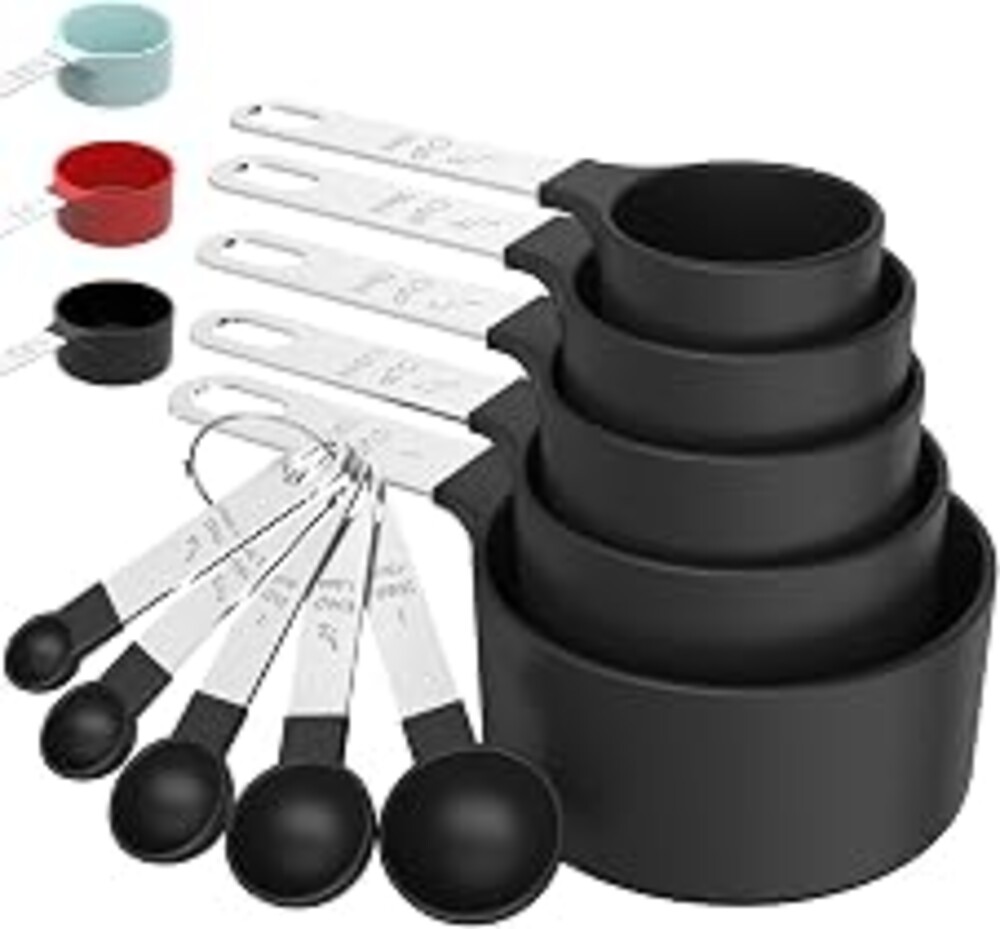 Measuring Cups & Spoons Set, Stackable Cups and Spoons | Nesting Measure Cups with Stainless Steel Handle, Kitchen Gadgets for Cooking & Baking (Black)