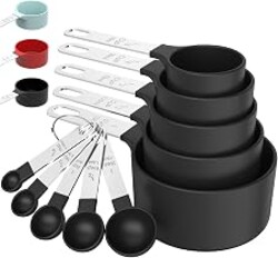 Measuring Cups & Spoons Set, Stackable Cups and Spoons | Nesting Measure Cups with Stainless Steel Handle, Kitchen Gadgets for Cooking & Baking (Black)
