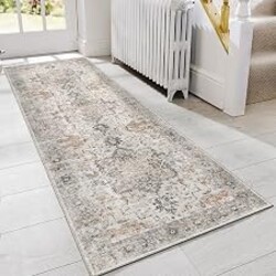 GENIMO 2x4 Washable Entryway Rug Non Slip Indoor Door Mat Taupe | Vintage Floral Small Throw Rugs, Stain Resistant, Low Pile and Lightweight for Kitchen, Bathroom and Bedroom
