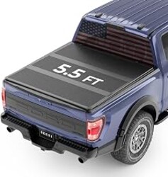 SKEXI FRP Tonneau Cover Truck Bed for Ford F150 5.5FT 2015-2025, Hard Tri Fold Heavy-Duty Locking Drill-Free Install Dustproof Waterproof Fiberglass Anti-Theft Security 67.1"