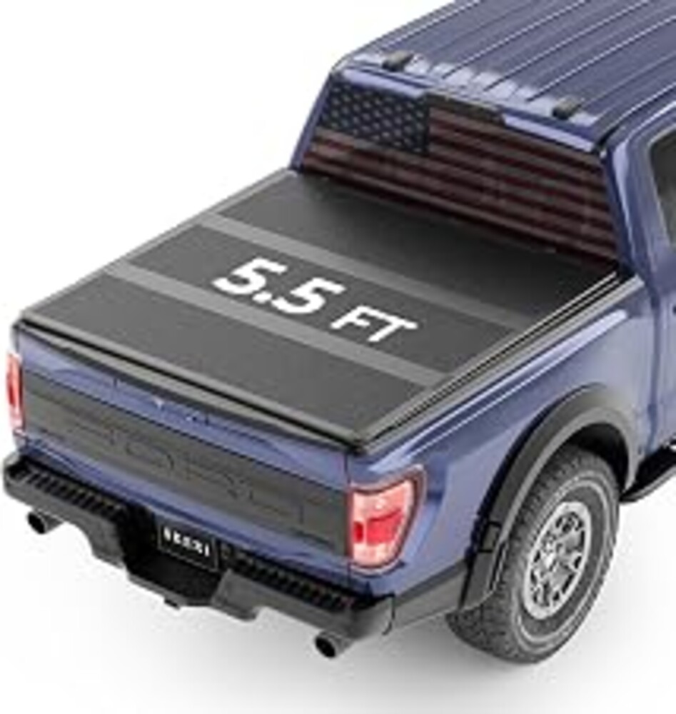 SKEXI FRP Tonneau Cover Truck Bed for Ford F150 5.5FT 2015-2025, Hard Tri Fold Heavy-Duty Locking Drill-Free Install Dustproof Waterproof Fiberglass Anti-Theft Security 67.1"