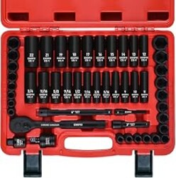 EGOFIX 3/8" Drive Impact Socket Set, 50 Piece Standard SAE (5/16 to 3/4 inch) and Metric (8-22mm) 6 Point, with Adjustable Ratchet Handle, Extension Bars, Impact Universal Joint, Adapter, Cr-V Steel