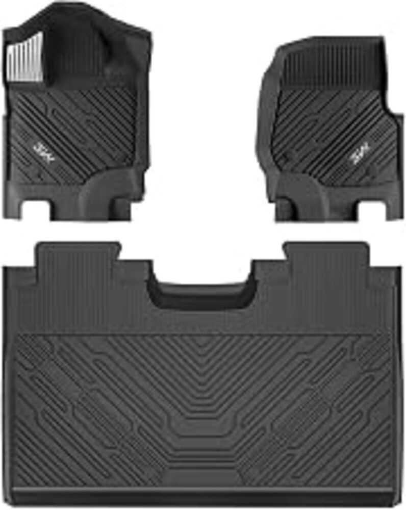 3W Floor Mats (with Metal Pedals) for Ford F-150 2015-2026 SuperCrew | F150 Lightning 2022-2025 SuperCrew(w/o Fold Flat Storage), TPE All Weather Custom Fit, 3PCS | Heavy Duty, Easy Clean - Black