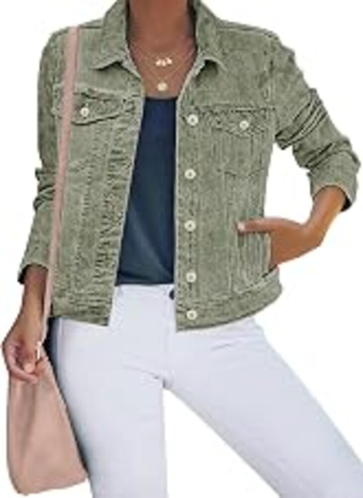 luvamia Women's Basic Button Down Stretch Fitted Long Sleeves Denim Jean Jacket