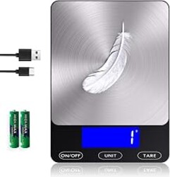 Food Scale -33lb Digital Kitchen Scale for Food Ounces Grams Rechargeable | 304 Stainless Steel,Batteries and Type-C Charging | Perfect for Meal Prep, Cooking, and Baking, Black
