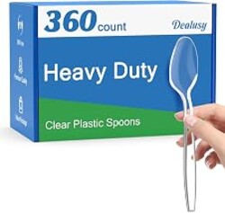 Dealusy 360 Count Clear Plastic Spoons Disposable | BPA-Free, Heat Resistant, Solid and Durable Disposable Spoons Heavy Duty Bulk, Premium Spoons for Party Supply