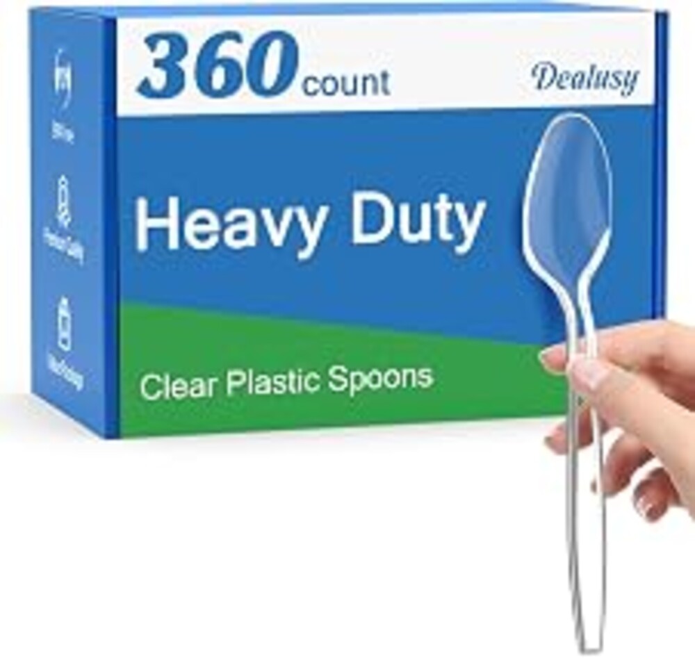 Dealusy 360 Count Clear Plastic Spoons Disposable | BPA-Free, Heat Resistant, Solid and Durable Disposable Spoons Heavy Duty Bulk, Premium Spoons for Party Supply