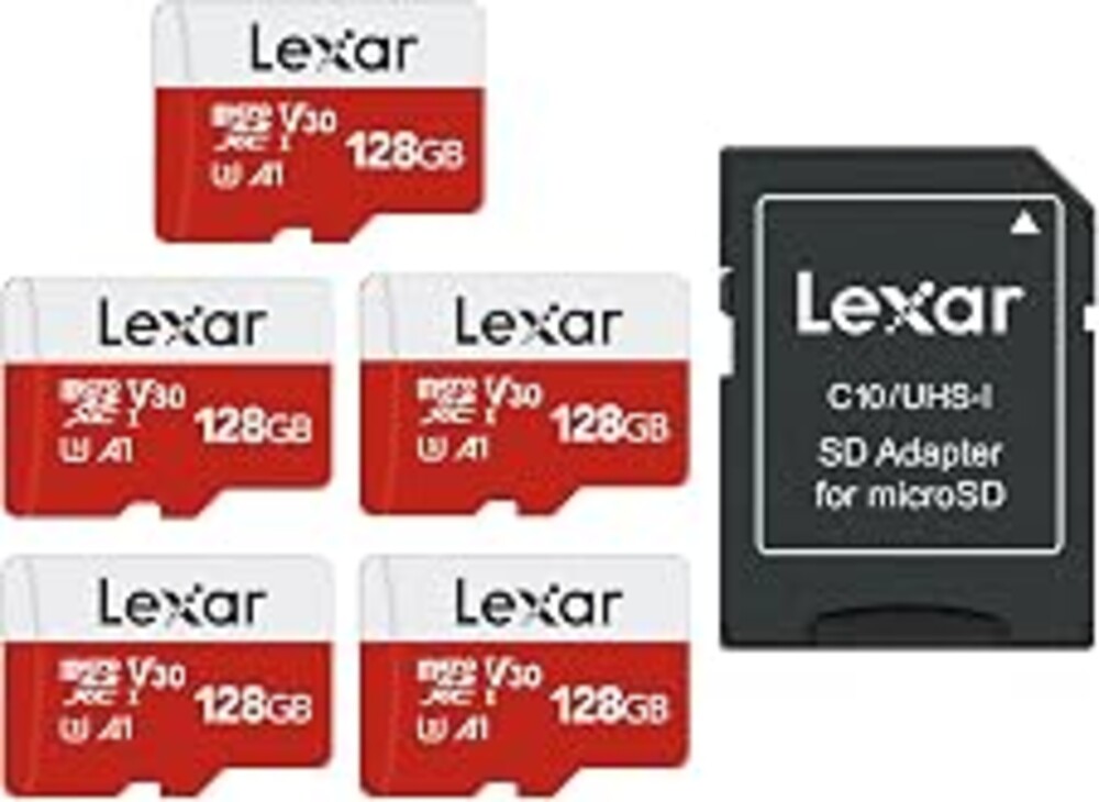 Lexar E-Series 128GB 5 PK Micro SD Card microSDXC UHS-I Flash Memory Card | 100MB/s, C10, U3, A1, V30, Full HD, 4K UHD, High Speed TF Card with Adapter