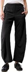 SeeLuNa Women Barrel Travel Pants Elastic Waistband Tapered Leg Baggy Mid Rise Work Trousers Lounge Pant with Pockets