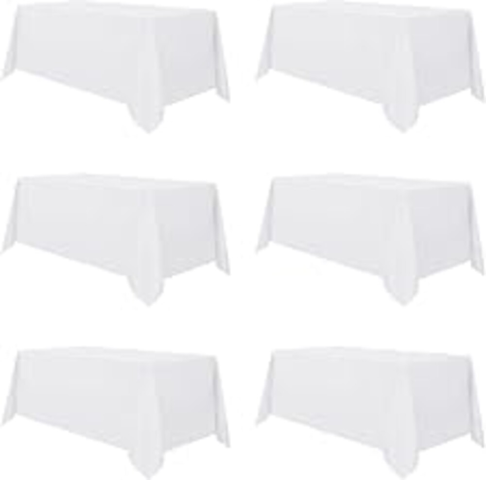 sancua 6 Pack White Table Cloth 90x156 Inch for 8 Feet Rectangle Tables | Stain and Wrinkle Resistant, Washable Polyester Large Tablecloth Cover for Dining Tables, Wedding Buffet Parties and Camping