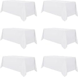 sancua 6 Pack White Table Cloth 90x156 Inch for 8 Feet Rectangle Tables | Stain and Wrinkle Resistant, Washable Polyester Large Tablecloth Cover for Dining Tables, Wedding Buffet Parties and Camping
