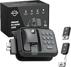 ONNAIS Keyless RV Door Lock - Fits Most Trailers & 5th Wheels | Anti-Prying Heavy Duty Full Metal, 100ft remote FOB unlock, Keyless keypad entry, Peek-proof backlit code, Weatherproof