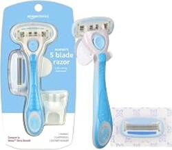 Amazon Basics 5-Blade Extra Smooth Razor for Women with Moisturizing Strips, Handle, 2 Cartridge Refills & Shower Holder (Previously Solimo)