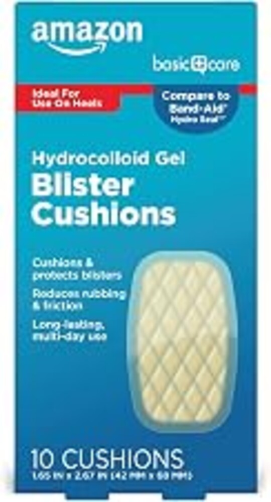Amazon Basic Care Extreme Hydrocolloid Gel Blister Cushion Bandages, Self-Adhesive, Reduces Rubbing & Friction, Long-Lasting Multi-Day Use, 1.65 in x 2.67 in, 10 ct