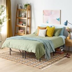 Amazon Basics Bed Frame with Storage, Foldable Metal Platform, Sturdy Steel, No Box Spring Needed, 14-inch High, Tool-Free Setup, Noise Free, Easy Assembly, Queen Size, Black