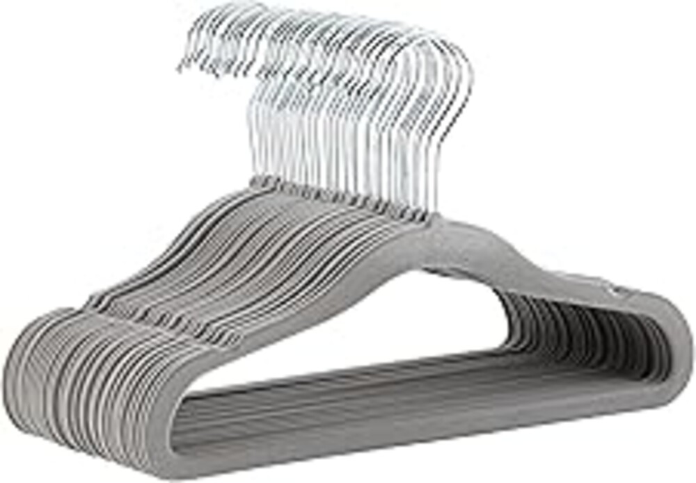Amazon Basics Kids Velvet Non-Slip Space Saving Clothes Hangers with Shoulder Notches, Sturdy Closet Organizer for Baby/Toddler, 11.6", Gray, 30-Pack
