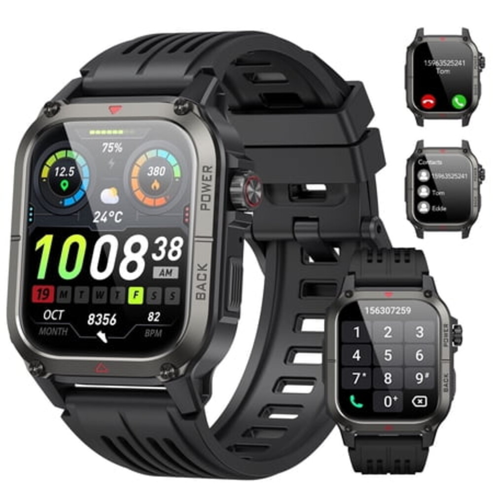 Military Smart Watches for Men Answer/Make Calls 1.91'' HD Rugged Smart Watch Fits for Android and iPhone, Waterproof Fitness Tracker with 100+ Sport Modes, Watches for Men, Black