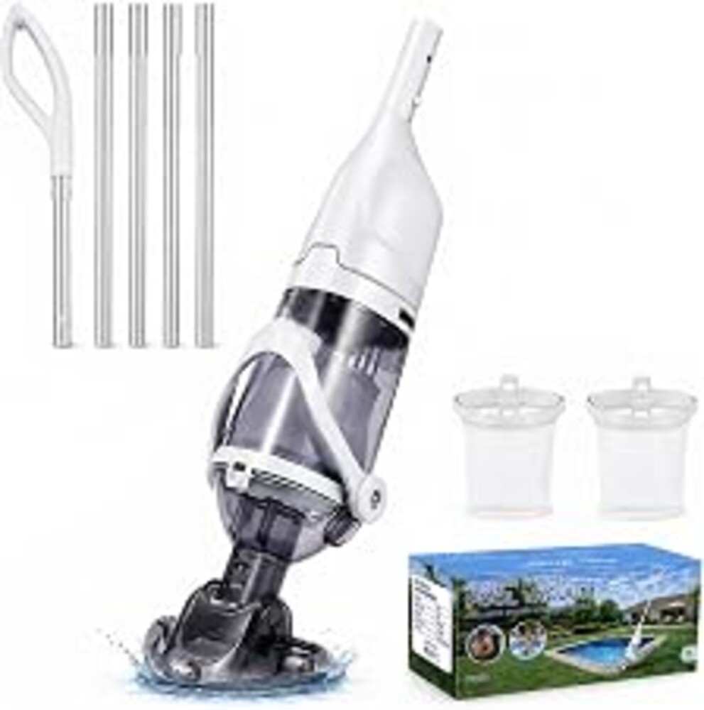 Grelawner 2026 Upgraded Cordless Handheld Pool Vacuum for Above Ground Pool, Rechargeable Small Pool Vacuum with Telescopic Pole, 60 Min Runtime, 14.1 GPM Suction, for Hot Tubs & Spas, Frost