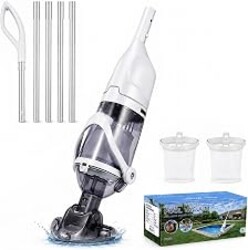 Grelawner 2026 Upgraded Cordless Handheld Pool Vacuum for Above Ground Pool, Rechargeable Small Pool Vacuum with Telescopic Pole, 60 Min Runtime, 14.1 GPM Suction, for Hot Tubs & Spas, Frost