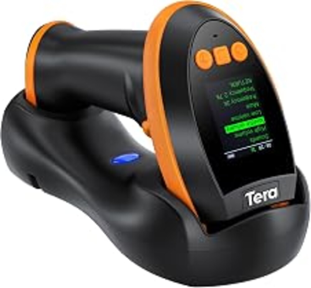 Tera Barcode Scanner Wireless with Screen: Pro Version 1D 2D QR with Setting Keypad Charging Cradle Works with Bluetooth 2.4G Wireless USB Wired Handheld Bar Code Reader HW0009 | 3-Button Color Screen, Works with Bluetooth 2.4G USB, 2500mAh, 1D 2D QR Scanning, Retail Warehouse Library, PC Tablet Phone