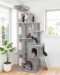 Globlazer F70 Pro Heavy Duty Cat Tree Tower for Indoor Cats Large Adult | 70in Sturdy Extra Large Cat Tower with Scratching Post, Cat Condo for Adult Cats Kittens, Hammock, Padded Perch, Light Grey