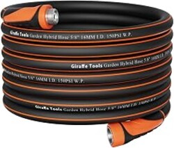 Giraffe Tools Garden Hose 5/8", 100ft Water Hose Heavy Duty | Flexible, Lightweight Hybrid Hose with Swivel Handle, 100ft Male to Female Fittings, Burst 600 PSI