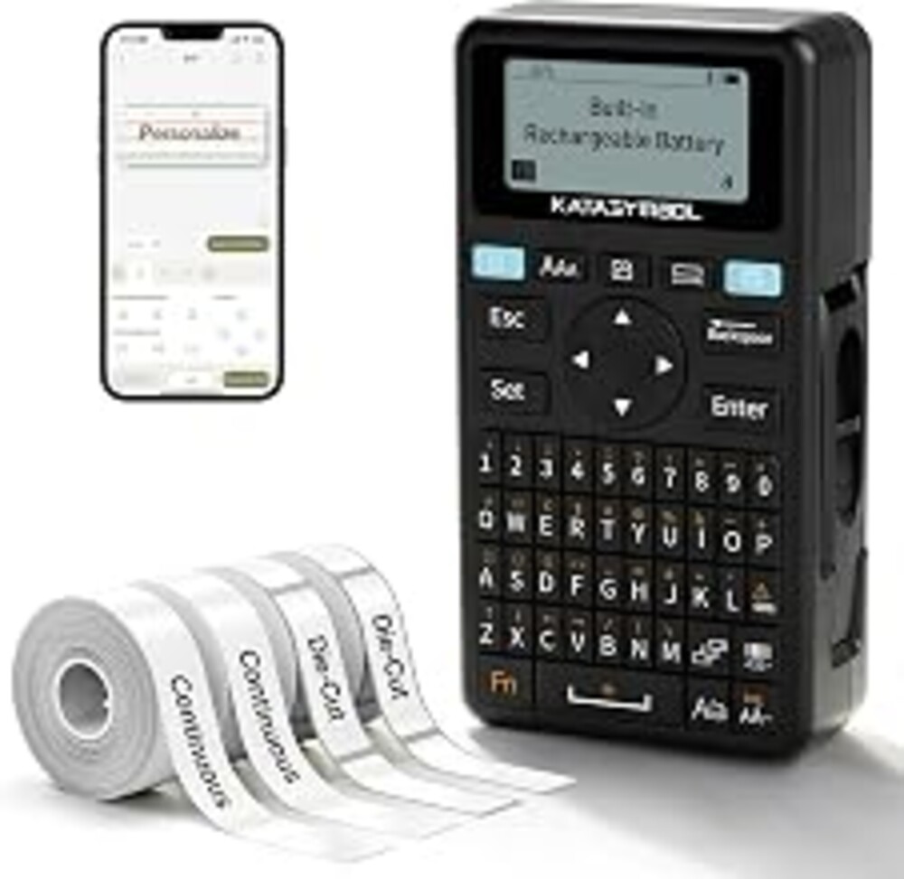SUPVAN E11 Keyboard & Bluetooth Label Maker Machine with 4 Tapes | Rechargeable, Versatile App with 30+ Fonts and 660+ Icons, Minimal Margin, Inkless, for School, Home, Kitchen, Office
