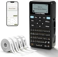 SUPVAN E11 Keyboard & Bluetooth Label Maker Machine with 4 Tapes | Rechargeable, Versatile App with 30+ Fonts and 660+ Icons, Minimal Margin, Inkless, for School, Home, Kitchen, Office