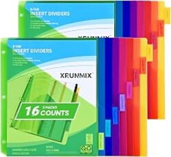 8-Tab Binder Dividers - Index Pockets Divider for 3 Ring Binders, 3-Hole Plastics Sheets Protectors for US Letter Size in 0.5'', 1'', 2'', 3 inch Binders, 8 Colors (XY004) (2 Packs)