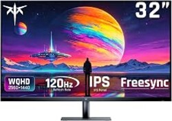 KTC 32 Inch 2K 120Hz Computer Monitor, IPS QHD 2560x1440 Monitor HDR H32T13 | Ultra-Thin Bezels, Adaptive Sync, 109%sRGB, HDMI/Display Ports, Tilt Adjustable, Eyecare, for Office and Casual Gaming,