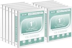 SUIN 1-Inch 3-Ring-Binder, Customizable Clear View Cover, for US Letter Size 8-1/2 x 11'', Perfect for Office/School (White - 12 Packs)