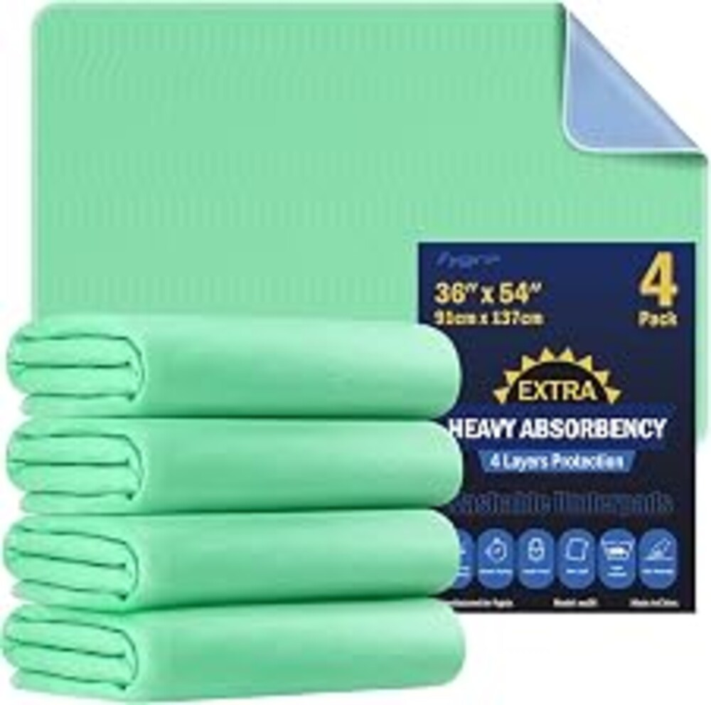 Fygrip 4 Pack 36” x 54” Extra Heavy Absorbency Washable Underpads Bed Pads | WaterProof Nursing Pads Incontinence, Reusable Washable Pee Pads for Dogs, Diaper Changing & Adults, Mattress Protector