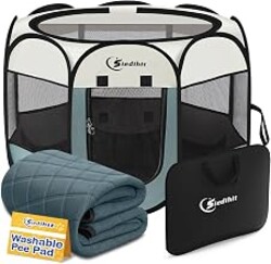 Siedihit Dog Pet Playpen Tent Crate Cage with Washable Pee Pad, Large Grey | Pet Nursing Enclosure Camping Rest Zone for Recovering Pets 600D waterproof polyester Oxford, Breathable double-layer mesh
