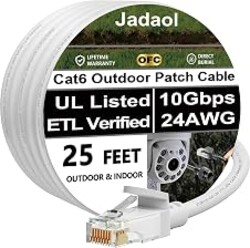 Jadaol [UL Listed] Cat6 Ethernet Cable 25FT 10Gbps 24AWG Pure Copper, White | 1FT 3FT 5FT 10FT 15FT 20FT 30FT 35FT 50FT 60FT 75FT 100FT 150FT 200FT RJ45 LAN Patch Cable for Router, Modem, Switch, Gaming