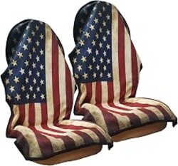 LoyaGour Car Seat Cover Protector Front Seats,for Gym Workout,Running,Swimming,Beach and Hiking,Waterproof Sweat Towel Bucket Seat Covers for Cars SUV Trucks (American Flag, 2Pcs)
