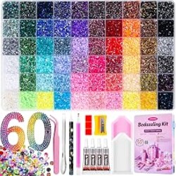 Bedazzling Kit 48000Pcs 60 Colors 3mm Resin Jelly Rhinestones - Diamond Art | Multicolor Flatback Gems Nail Crafting Makeup, with 4Pcs 10ml B7000 Jewelry Glue & Tools - Christmas Birthday Gifts for Women