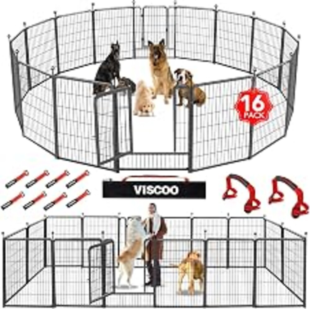 VISCOO Dog Playpen Outdoor, 16 Panels 40" High Metal Dog Fence with Gate | Pet Fence for Large/Medium/Small Dogs, Portable Dog Fence for RV Camping, Yard