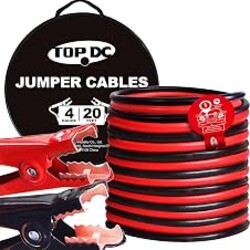 TOPDC 4 Gauge 20 Feet Heavy Duty Jumper Cables for Car and SUV | 4 Gauge, 20 Feet heavy duty booster cables for jump-starting dead or weak car, SUV and truck batteries; carry bag included.