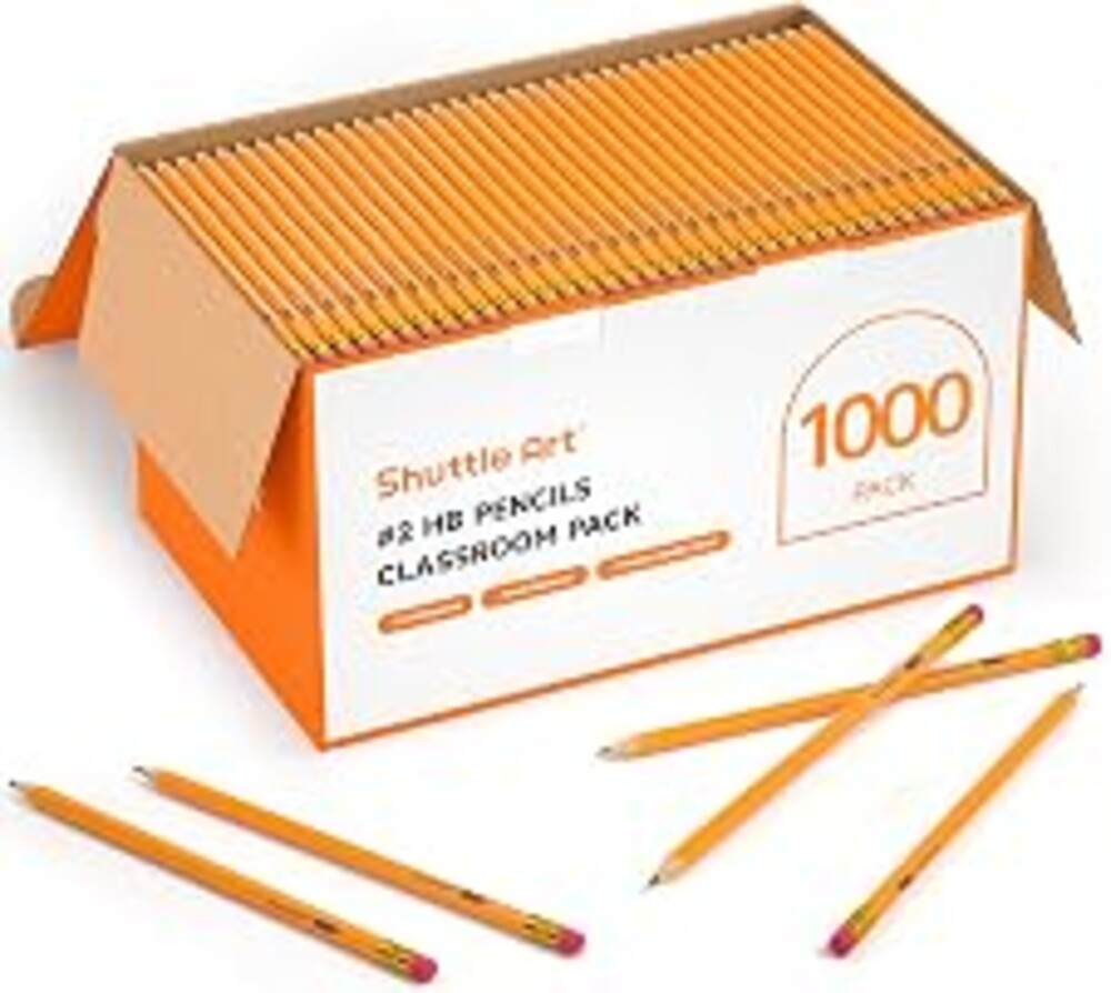 Shuttle Art Wood-Cased #2 HB Pencils, 1000 Pack Sharpened Yellow Pencils with Erasers, Bulk Pack Graphite Pencils for School and Teacher Supplies, Writing, Drawing and Sketching