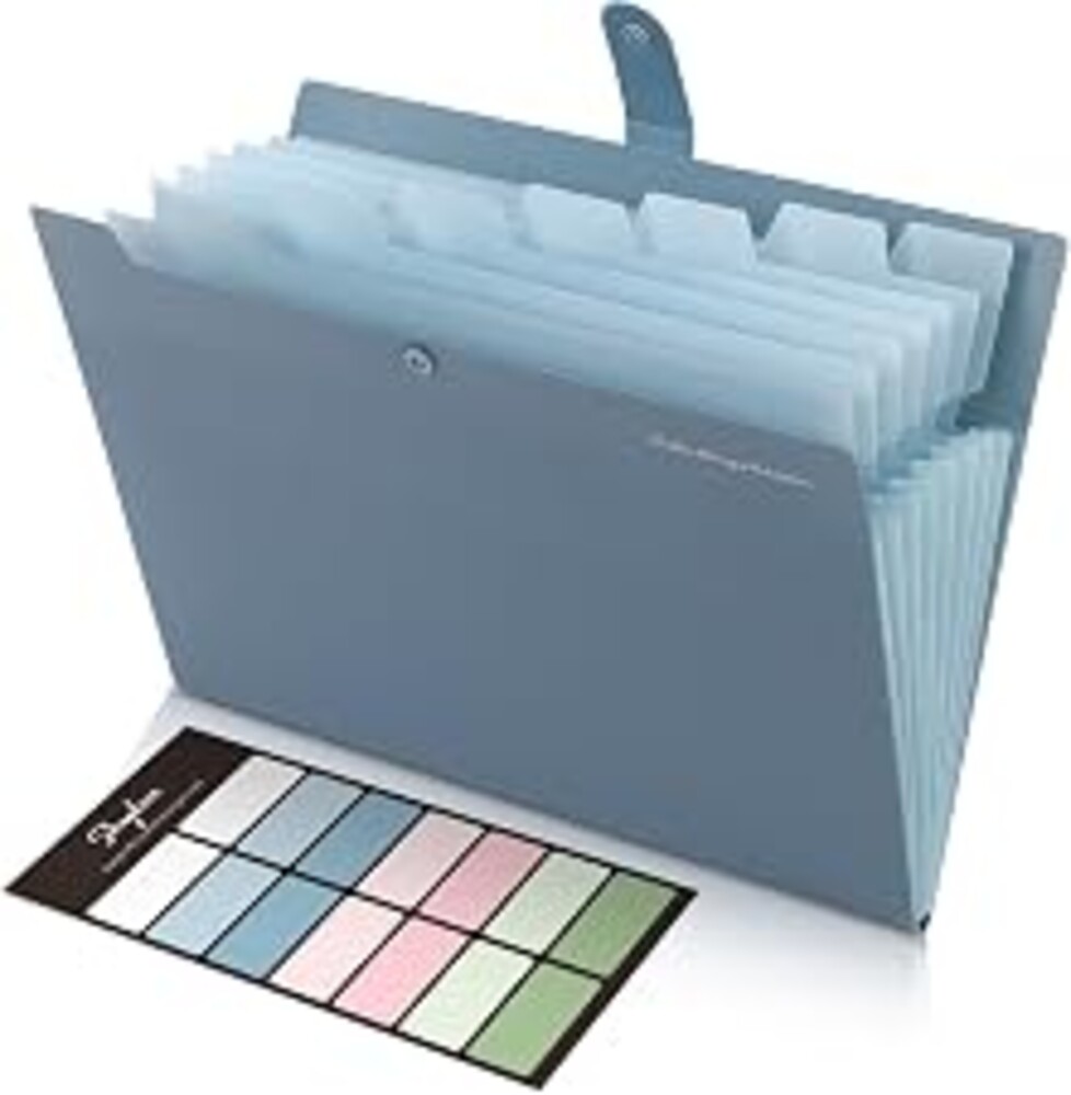 SKYDUE Expanding File Organizer with 8 Pockets, Accordion File Folders with Labels, Portable Document Paper Bill Receipt Organizer, Home College School Office Supplies, Letter Size, Blue