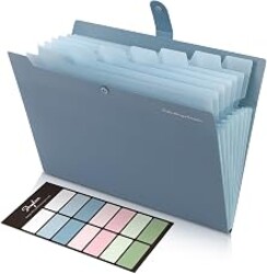 SKYDUE Expanding File Organizer with 8 Pockets, Accordion File Folders with Labels, Portable Document Paper Bill Receipt Organizer, Home College School Office Supplies, Letter Size, Blue