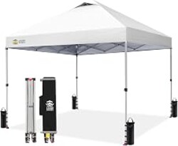 CROWN SHADES 10x10 Pop Up Canopy Tent with One Push Setup, Gird White | Patented CenterLok, Easy Outdoor Sun Shade for Events, Parties, Camping - Gazebo with STO-N-Go Cover Bag, Silver-Coated Top