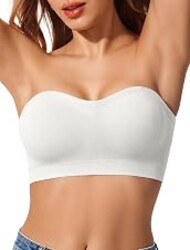 LetsJoli Strapless Bras for Women Push Up Bandeau Wireless Tube Padded Bra | Supportive Non Slip, Ribbed Soft, For Large Breast, Straps for One Shoulder & Halter Bra, No Underwire