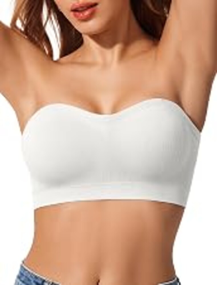 LetsJoli Strapless Bras for Women Push Up Bandeau Wireless Tube Padded Bra | Supportive Non Slip, Ribbed Soft, For Large Breast, Straps for One Shoulder & Halter Bra, No Underwire