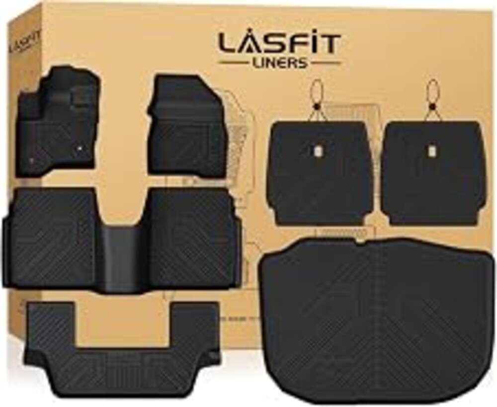 LASFIT Floor Mat Set for 2009–2019 Ford Flex & 2010–2019 Lincoln MKT | Custom Fit All Weather Floor Mats Cargo Liner & Seat Back Protectors – Premium TPE Interior Full Coverage Protection 3 Rows