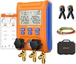 Elitech LMG-10W Wireless HVAC Manifold with Data Logging | Bluetooth remote monitoring, Mobile app integration, Refrigerant Hoses, Temperature Clamps