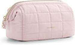 BAGSMART Makeup Bag Travel Toiletry Bag, Wide-open Zipper Pouch, Pink | Puffy Padded, Travel Essentials, Make Up Bag, For Women, Makeup Organizer, Toiletries Accessories Brushes