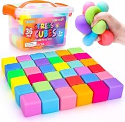 VISCOO 36 Pack Slow Rising Stress Cube, Stress Balls Fidget Squishy Toys | Squeeze Toy for Anxiety Relief, Pull Stretch Squishy Ball for Classroom Prize, Party Favors for Kids Adults