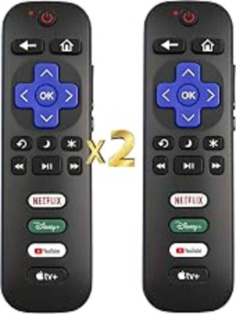Replacement Remote for Roku TV Remote, 2PK, w/Disney YouTube Apple Button | Indicator light| Oversized font| Smooth buttons| Senior-Friendly| Premium | 1 Year Warranty