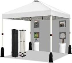 WEIZE 10x10 Pop Up Canopy Tent, 1-Button Push Setup Canopy Tent with 1 Sidewall, Adjustable Height Instant Portable Shelter, Portable Roller Bag,Easy Outdoor Sun Shade for Events,4 Weight Bags,White